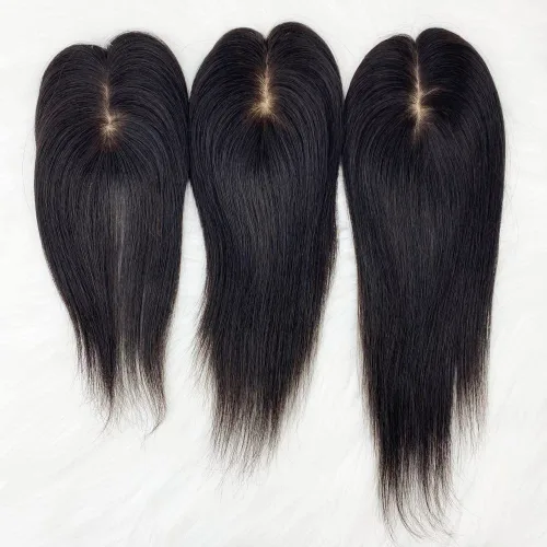 Vista 2 de 3.1x4.7 in piel base seda pelo humano touper con 3 clips en la parte superior del cuero cabelludo virgen europeo pelo tupé para mujeres para ocultar