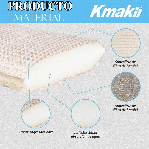 Vista 3 de KMAKII Esponjas de cocina de bambú, esponja para platos, esponjas de limpieza súper absorbentes, paquete de 12