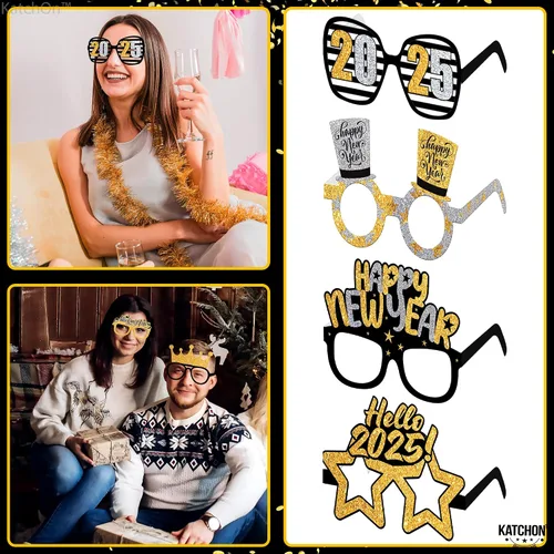 Vista 6 de KatchOn Gafas de Año Nuevo 2025 – Paquete de 12 Suministros para fiestas NYE 2025, gafas de sol de feliz año nuevo 2025, decoraciones