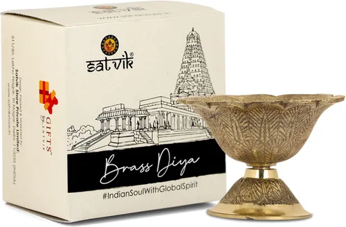 Vista 5 de SATVIK - Lámpara de aceite con forma de flor de latón, diseño grabado en metal Devdas, Diwali, Puja, Pooja, Mandir, lámpara de aceite para templo