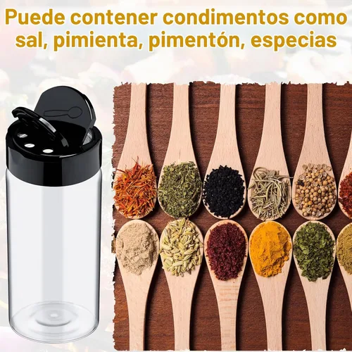 Vista 4 de Mimorou - Paquete de 40 tarros de plástico transparente para especias con Negro