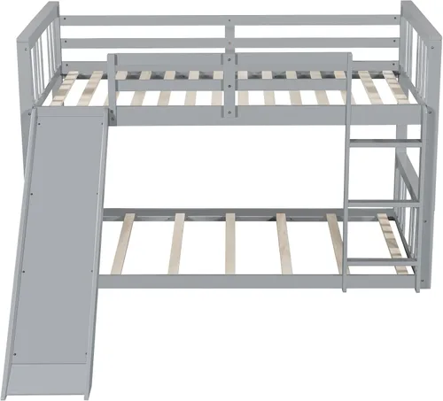 Vista 5 de Flieks Litera individual sobre individual con tobogán y escalera, litera para familia, niños, adolescentes, no necesita somier