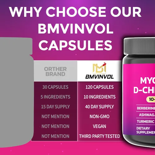 Vista 5 de BMVINVOL Suplemento de inositol - Myo-inositol y D-Chiro Inositol Ideal 40:1 Proporción - Más Berberina, Canela, Ashwagandha + 5 Más - 120 Cápsulas