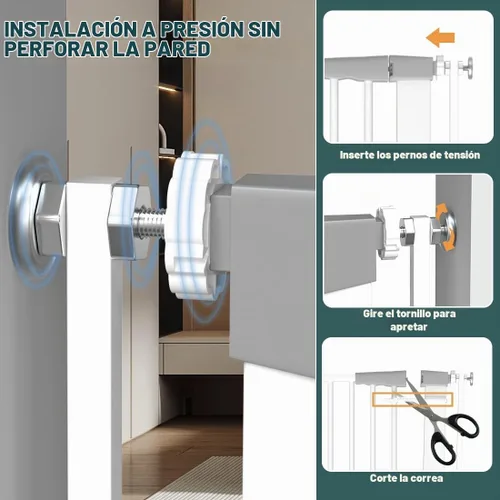 Vista 5 de Puerta para gatos extra alta para puertas, puerta de mascotas montada a presión para gatos y perros, puerta de bebé de 51.18 pulgadas de alto