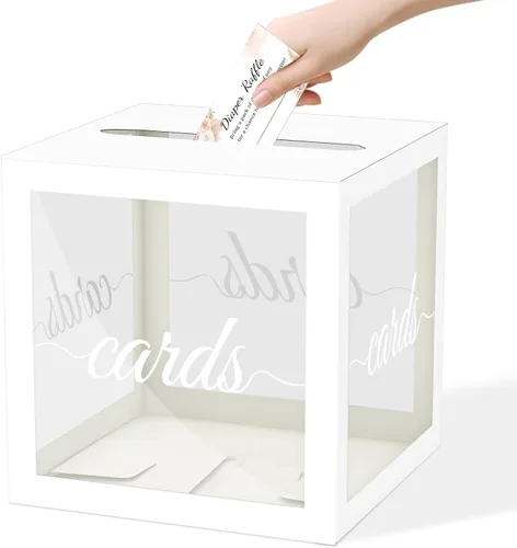 Vista 21 de WNINK Caja transparente para tarjetas de regalo, caja de recepción de tarjetas para cumpleaños, boda, compromiso, despedida de soltera o baby