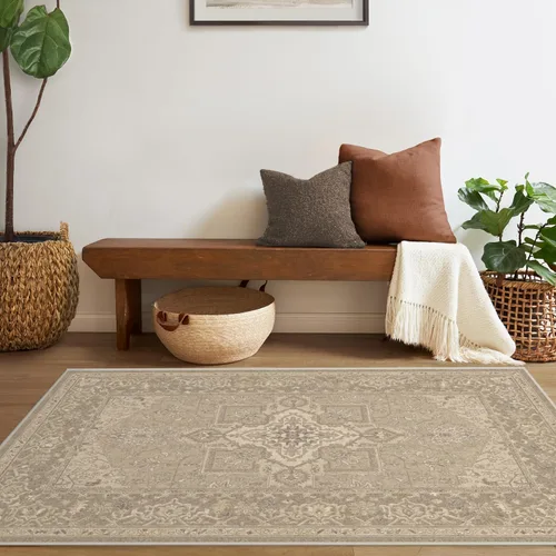 Vista 2 de RUGGABLE Maral Heriz Creme - Alfombra lavable a máquina, apta para mascotas y niños, resistente a las manchas y al agua, antideslizante, 3 x 5 pies