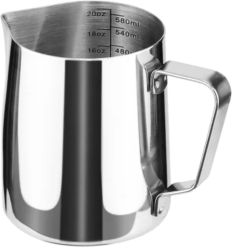 Vista 8 de Jarra de espuma de leche de 20 onzas de acero inoxidable - Jarra de crema para vaporizar espresso y café capuchino - Jarra de espuma de leche