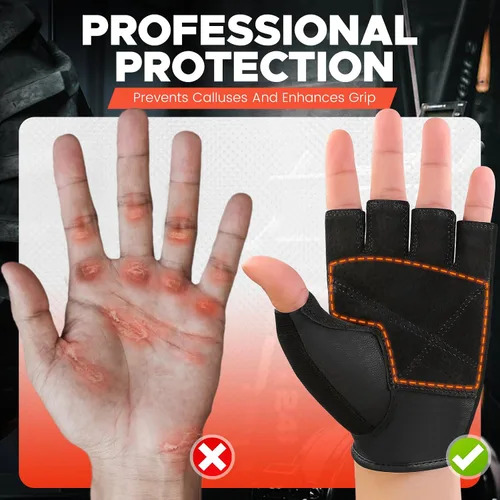 Vista 5 de Guantes de gimnasio BEACE para levantamiento de pesas, con palma de piel antideslizante para entrenamiento, fitness y culturismo para hombres