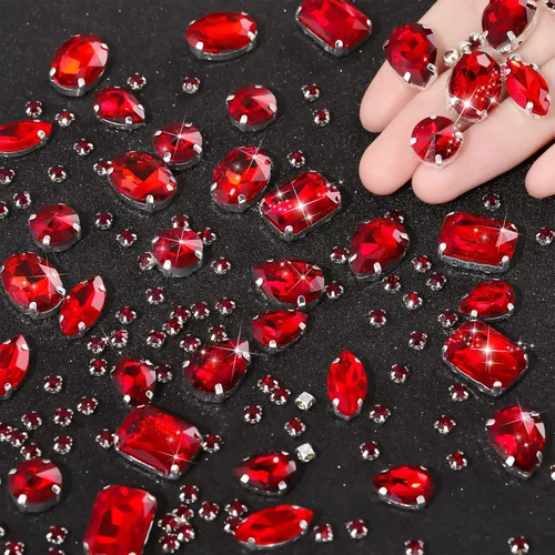Vista 9 de WILLBOND 156 piezas de diamantes de imitación para coser con garra, diamantes de imitación de cristal con base plana, gemas con engaste de metal