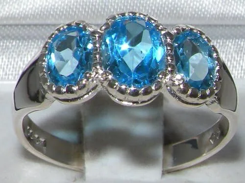 Vista 2 de Anillo de plata de ley 925 con topacio azul auténtico para mujer