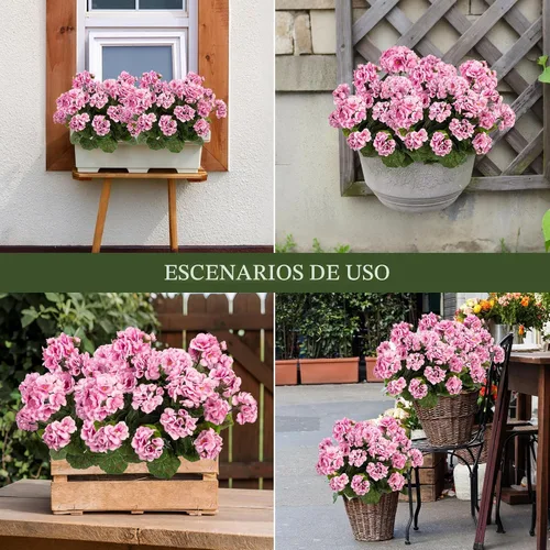 Vista 8 de 4 piezas de plantas falsas para decoración del hogar, flores artificiales, geranios artificiales, flores artificiales para exteriores, ramo de seda