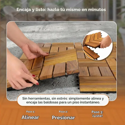 Vista 3 de Majestick Goods Paquete de 8 azulejos de madera de acacia entrelazados
