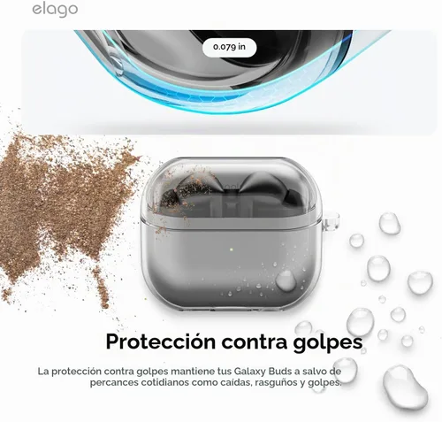 Vista 4 de elago - Funda transparente para Galaxy Buds 3 Pro, 3 y 3 FE Carabiner Included, Premium TPU Cover, Wireless Charging, Headphone Accessories, for