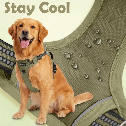 Vista 5 de Funfox Arnés para perro sin tirones, arnés de chaleco ajustable para mascotas, material súper suave con mango vertical, fácil control, paseo