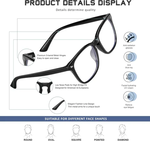 Vista 2 de Reading Glasses for Women Men - Blue Light Blocking UV Filter Computer Readers,Anti Eyestrain Eyeglasses