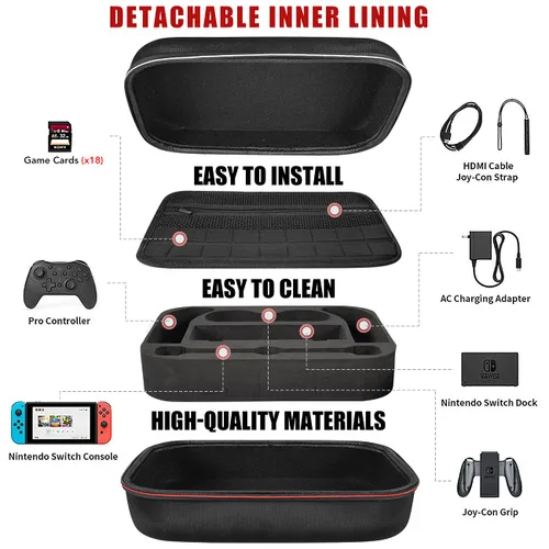 Vista 2 de Carrying Storage Case for Nintendo Switch & N-Switch OLED, Hard Shell Large Capacity Storage Bag for Nintendo Switch Game Controller, Dock, Switch