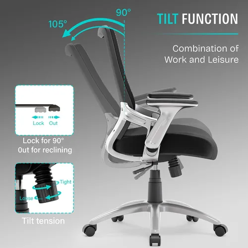 Vista 7 de SUNNOW Silla de oficina, silla ergonómica de escritorio para computadora, silla ejecutiva resistente, soporte lumbar ajustable, brazos abatibles