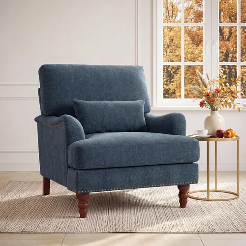 Vista 17 de Mid-Century - Silla decorativa moderna con almohada lumbar, color gris Chenille Gris Claro