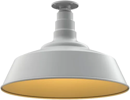 Vista 38 de Steel Lighting Co. Manhattan Warehouse Light Colgante montado en el techo Cúpula de 20 pulgadas vástago de 12 pulgadas Luz de granero