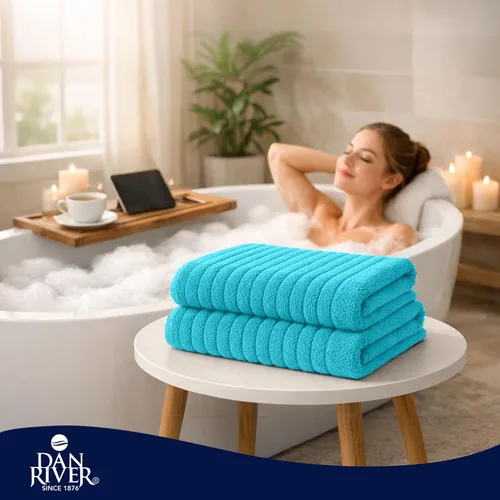 Vista 9 de DAN RIVER Paquete de 2 sábanas de baño de 35x70 pulgadas, sábanas de baño jumbo acanaladas para adultos, toallas grandes gruesas y absorbentes