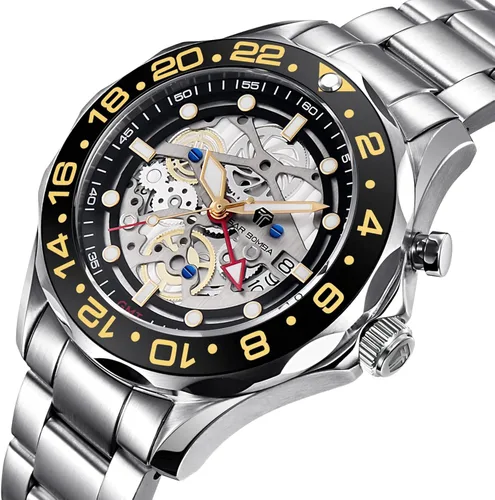 Vista 2 de TSAR BOMBA Reloj híbrido automático GMT para hombre, 656.2ft, impermeable, japonés, con movimiento de carga automática, fecha, almacenamiento