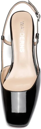 Vista 4 de WAYDERNS Zapatos de tacón bajo de cuña con hebilla sólida y puntera cuadrada para mujer de 2 pulgadas