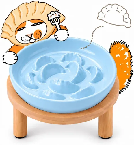 Vista 17 de Cuencos elevados de cerámica para gatos con soporte de bambú, platos elevados de comida para mascotas para gatos y perros pequeños, comedero