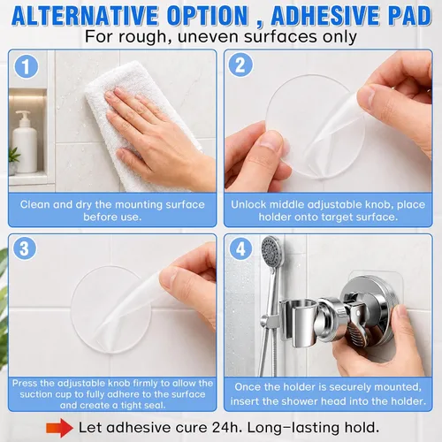 Vista 8 de Soporte ajustable para cabezal de ducha, soporte de ventosa de baño para cabezal de ducha de mano, soporte de ducha extraíble montado en la pared