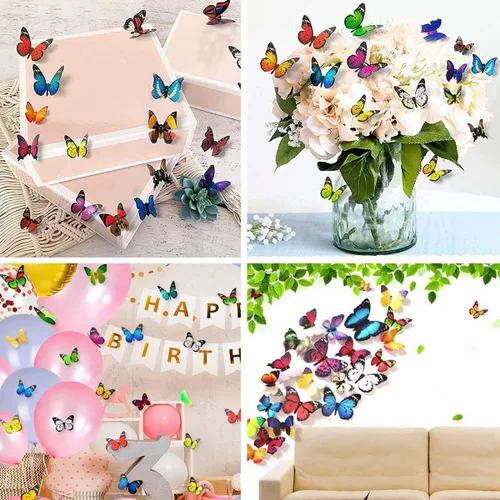 Vista 2 de 43 calcomanías de pared de mariposas 3D para decoración de murales, calcomanías removibles para la decoración del dormitorio en el hogar