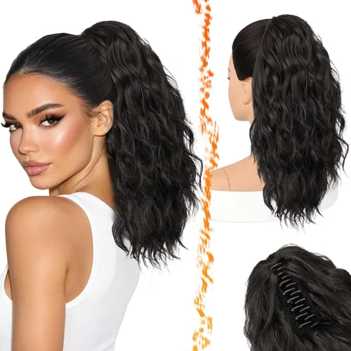 Vista 28 de BARSDAR Extensión de Cola de Caballo Marrón - Extensiones de Cola de Caballo con Pinza de 18 Pulgadas para Mujeres - Extensiones de Cabello Mezcla