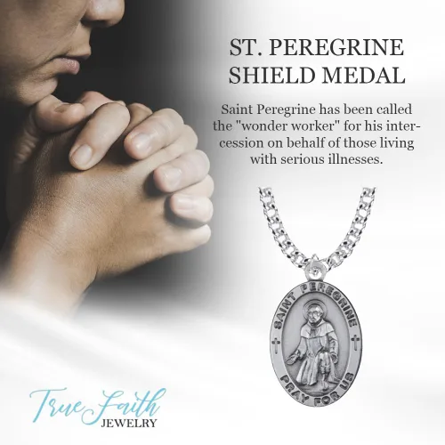 Vista 2 de True Faith Jewelry Collar de plata de ley con colgante de medalla de San Peregrino, joyería religiosa, 78 pulgadas, Plata esterlina, No es una