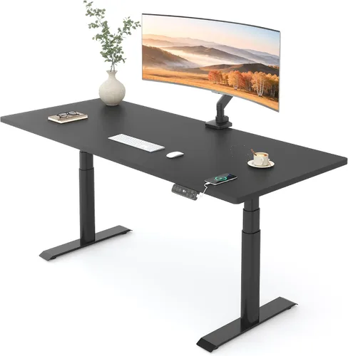 Vista 14 de FLEXISPOT E6 Pro - Escritorio eléctrico de pie de bambú de 3 etapas con patas ovaladas y motor doble, 48 x 24 pulgadas, mesa entera, altura