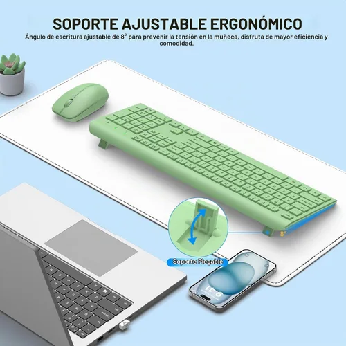Vista 4 de Combo de teclado y mouse inalámbricos, teclado ergonómico silencioso de tamaño completo y mouse óptico, batería de larga duración, teclado de mouse