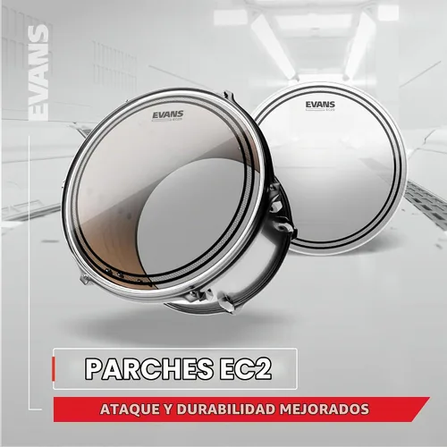Vista 6 de Evans Cabezas de tambor - EC2S Clear Rock Tompack (25.4 cm, 30.5 cm, 40.6 cm) Los cabezales de tambor Evans ofrecen un tono equilibrado, respuesta