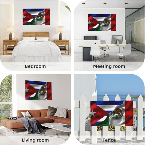 Vista 6 de Banderas de bandera mexicana de Cuba y Michoacán para exteriores de 3 x 5 pies, tres capas de tela para coser a doble cara, impresión de 3 x 5 pies