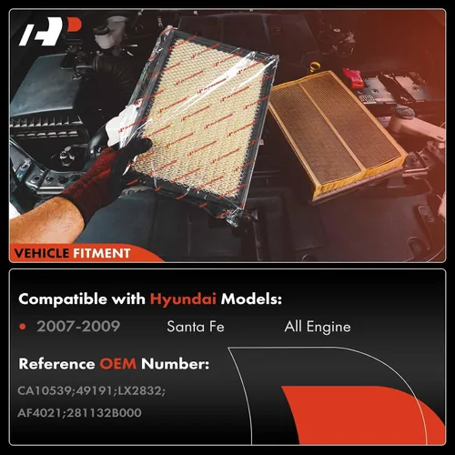 Vista 5 de Filtro de aire para motor A-Premium Compatible con Hyundai Santa Fe 2007 2008 2009, Reemplazo # 61949191