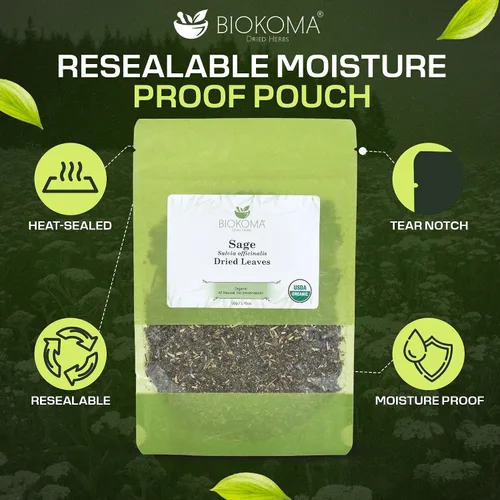 Vista 3 de Biokoma Hojas de salvia orgánica, 1.76 oz, 1.76 onzas, Salvia officinalis seca, hojas sueltas, USDA Organic Herbal Tea Balance Mental Clarity