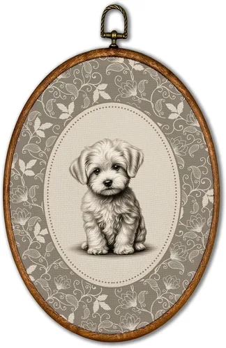 Vista 17 de KSDUT Arte de pared ovalado de perro pastor australiano floral retro de 8.6