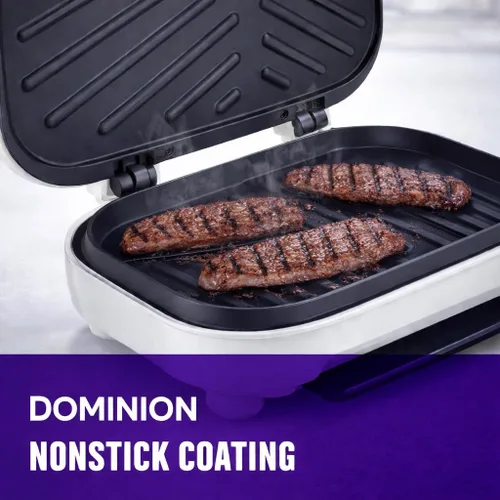 Vista 5 de Dominion Parrilla eléctrica clásica de 2 porciones para interiores y prensa Panini, fácil almacenamiento y limpieza, perfecta para desayuno, queso a
