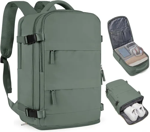 Vista 75 de Mochila de viaje grande, bolsa de mano, aprobada para aviones, para artículos personales, para hombre o mujer, color beige con marrón