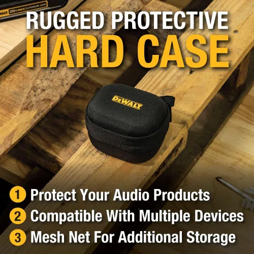 Vista 3 de DEWALT Auriculares inalámbricos con estuche de carga y funda protectora de alta resistencia, auriculares Bluetooth con batería de 30 horas, sensor