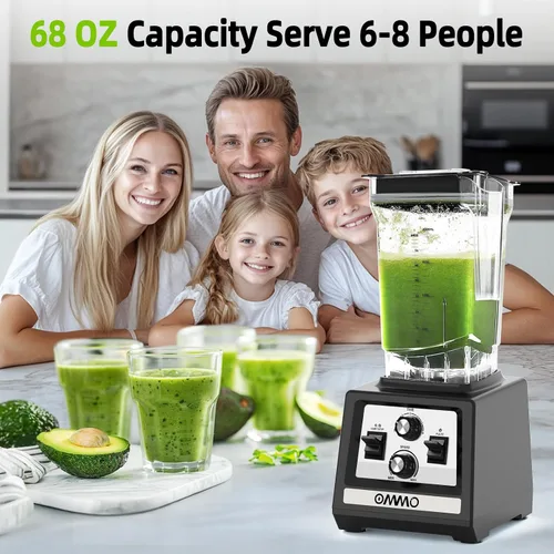 Vista 11 de OMMO Licuadora para batidos: Licuadoras de pico de 1800 W para cocina, jarra sin BPA de 68 onzas, temporizador y control de velocidad, 6 cuchillas