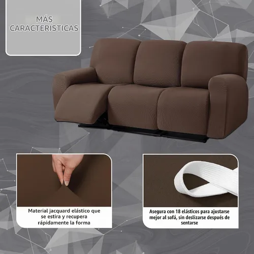 Vista 3 de ULTICOR - Juego de 8 fundas para sofá reclinable de jacquard, fundas elásticas para sofá reclinable para 3 cojines, fundas gruesas, suaves y Gris
