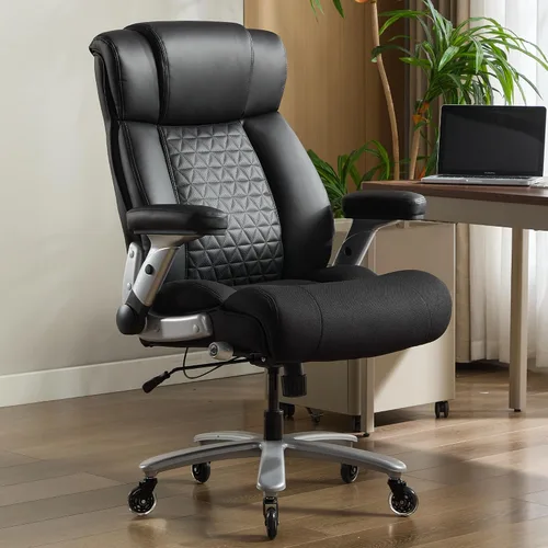 Vista 10 de Silla de oficina grande y alta de 600 libras con reposapiés y brazos abatibles, silla de oficina de tamaño grande para personas pesadas, soporte