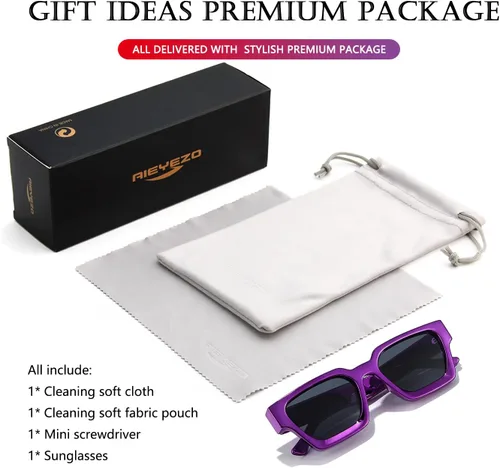 Vista 120 de AIEYEZO Gafas de sol cuadradas para mujeres y hombres, gafas de sol cuadradas con montura gruesa, estilo de diseñador simple