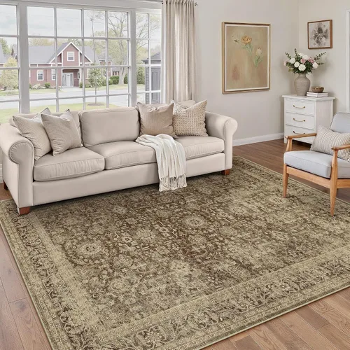 Vista 23 de PureCozy Alfombra de área beige de 2 x 3 pulgadas, lavable, vintage, pequeña, para entrada, cocina, suave, retro, floral, de pelo bajo, tapete