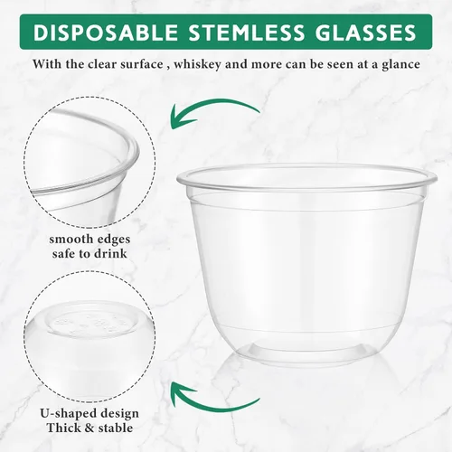 Vista 3 de Ziliny 100 copas de vino de plástico de 9 onzas sin tallo, desechables, copas de vino de plástico para fiestas, bodas, cumpleaños, cócteles