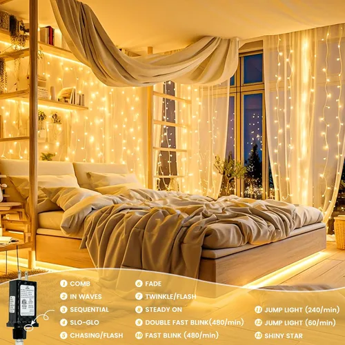 Vista 2 de Paquete de 1 cadena de luces conectables para interiores, 33 pies, 100 luces LED, 13 modos, luces de hadas parpadeantes, enchufables, impermeables