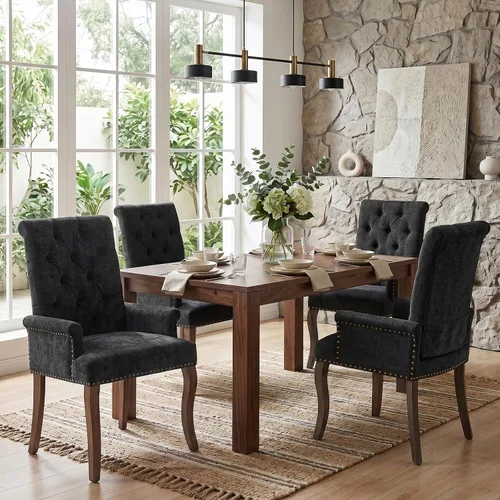 Vista 26 de Accent Dining Chair with Arms,Chenille High Back Kitchen Armchairs,Beige Beige1