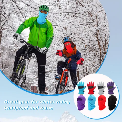 Vista 6 de Liitrsh Juego de 8 guantes de esquí de invierno y pasamontañas para niños, incluye 4 pares de guantes de nieve y 4 máscaras de esquí, pasamontañas